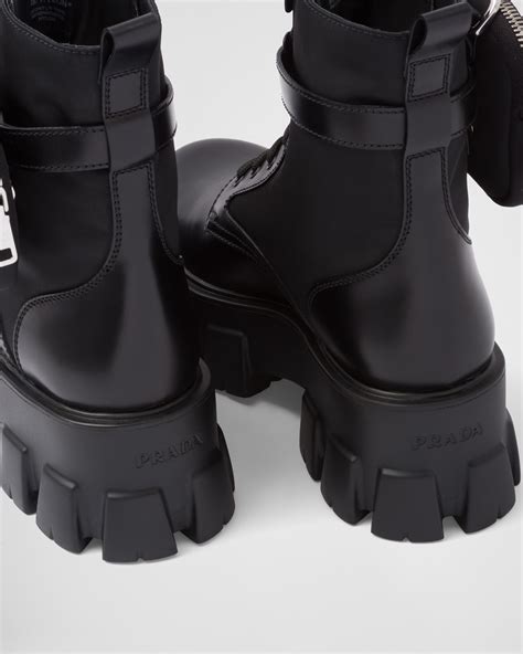 prada brushed leather and nylon combat boots|prada combat boots with pouches.